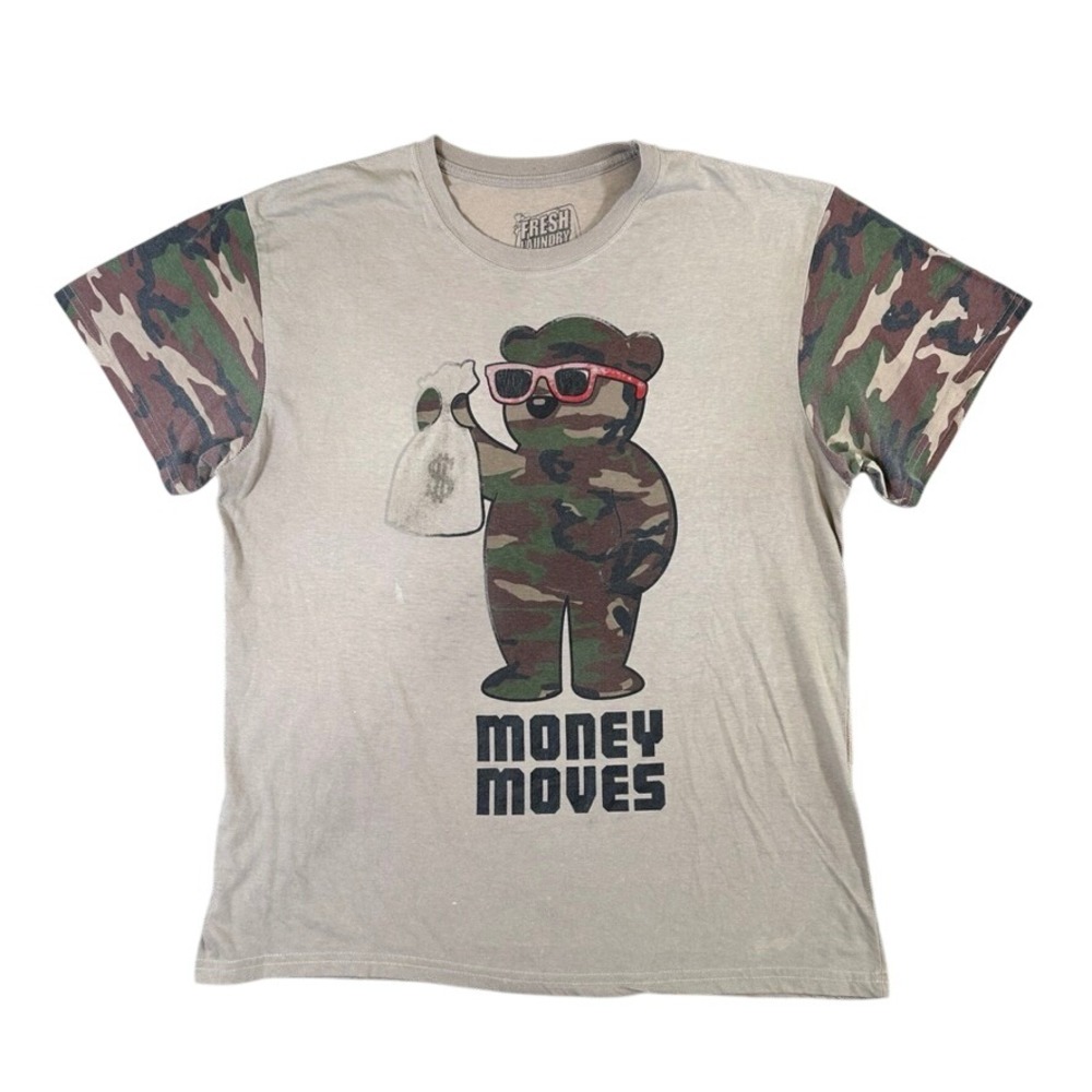 Fresh Laundry Money Moves Bear Camo Sleeve Graphic Tee Tan XL